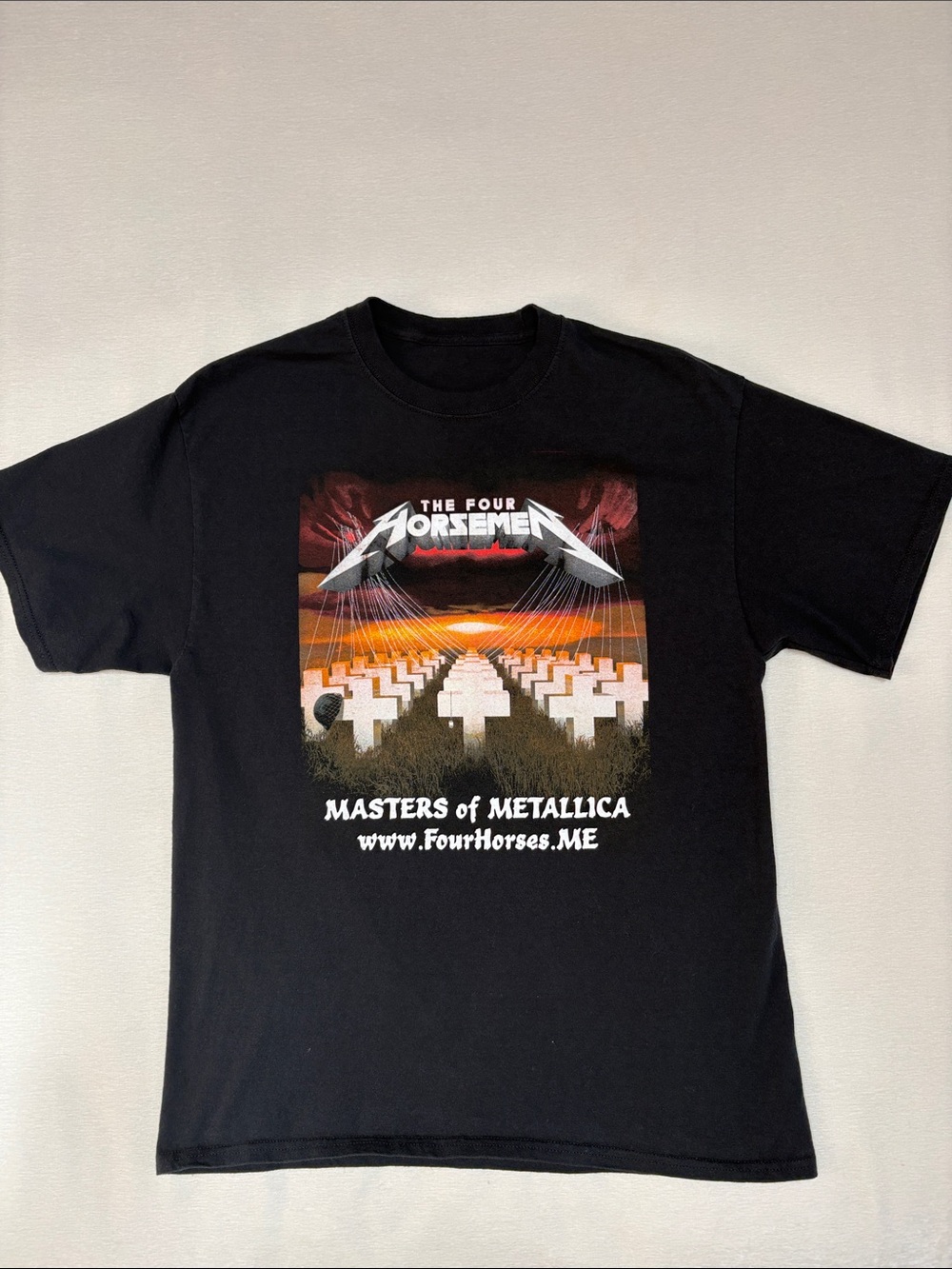 Metallica The Four Horsemen graphic shirt with the tribute band photo on back
